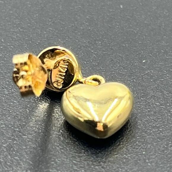 CJT 14k Marked 3D Puff Heart Drop Dangle Pierced Polished Yellow Gold Earrings - Picture 8 of 12